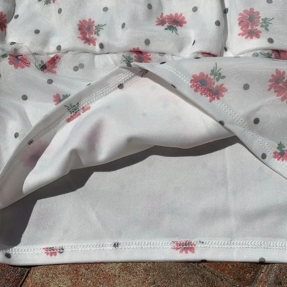 NEW! Floral & Polka Dot Print Ruched Off The Shoulder Top & Ruffled Skirt Set - Picture 8 of 9